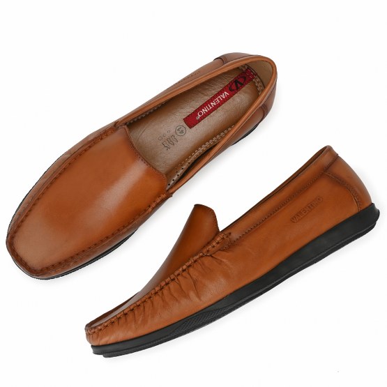 Men Premium Leather Tan Slip on Loafer (V-Krebs-01)