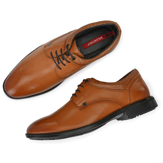 Men Premium Leather Tan Lace-Up Formal Derby Shoes (Exicom-55)