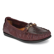 Women Premium Leather Bordo Formal Slip On Flexible Loafer (W-Flexy-12-Bordo)