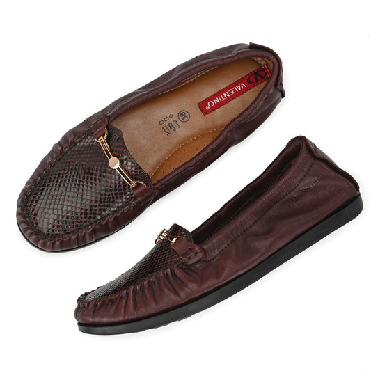 Women Leather Bordo Formal Slip On Flexible Loafer (W-Jenia-12-Bordo)