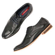 Men Premium Leather Black Lace-Up Formal Derby Shoes (Reform-68-Black)