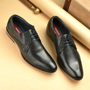 Men Premium Leather Black Lace-Up Formal Derby Shoes (Reform-68-Black)