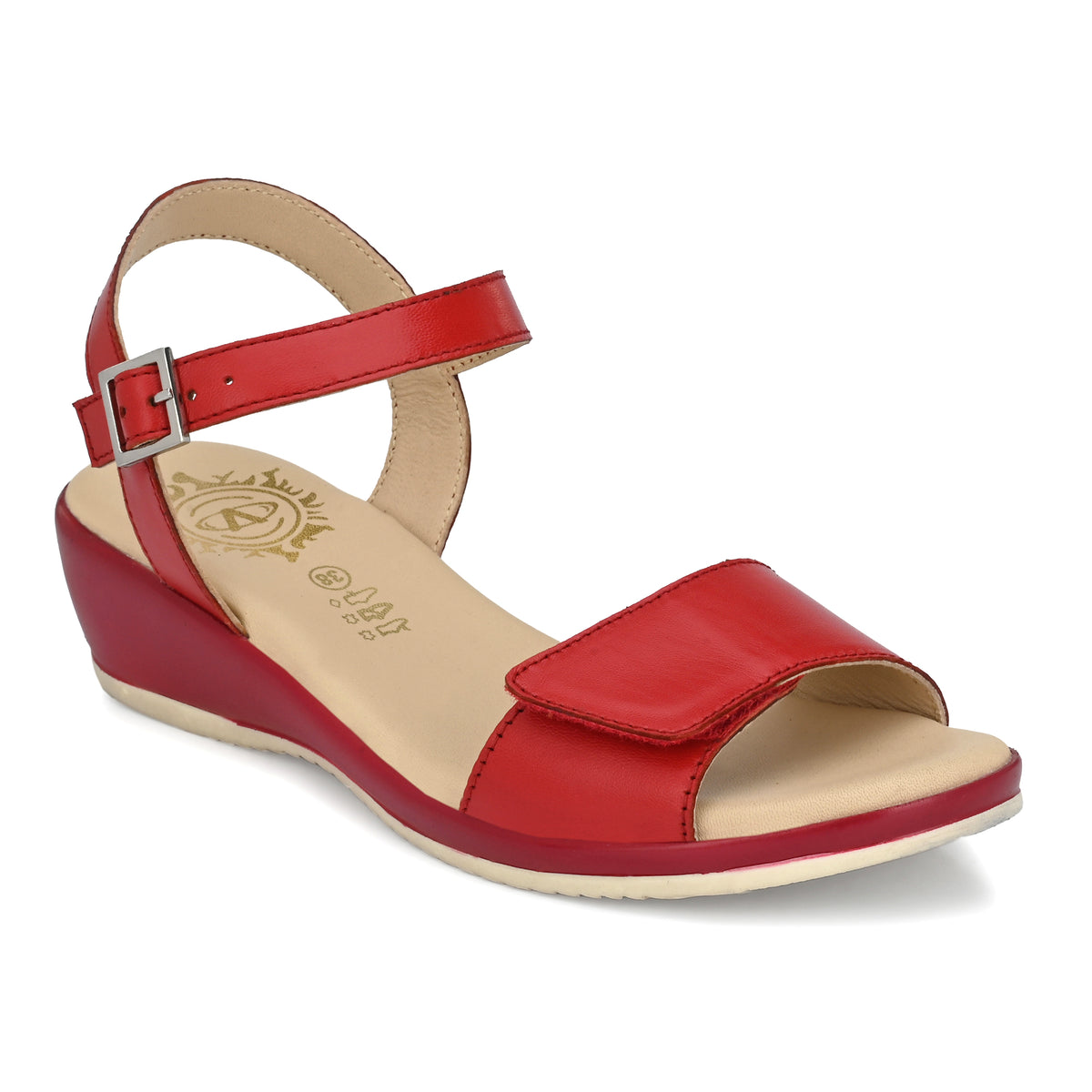 Women Premium Leather Red Sandals (W-Rieca-51-Red)