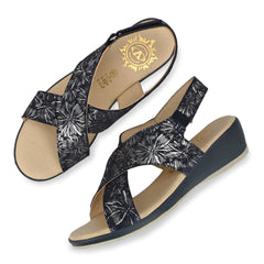 Women Premium Leather Navy With Silver Foil Sandals (W-Rieca-61-Navy)