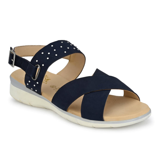 Women Premium Leather Blue Sandals (W-Dimpy-55-Blue)