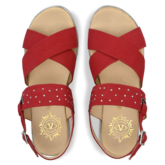 Women Premium Leather Red Sandals (W-Dimpy-55-Red)