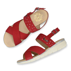 Women Premium Leather Red Sandals (W-Dimpy-55-Red)