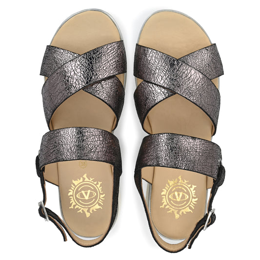 Women Premium Leather Foil 14 Puter Sandals (W-Dimpy-55-Foil14Puter)