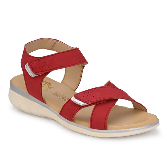 Women Premium Leather Red Sandals (W-Dimpy-65-Red)