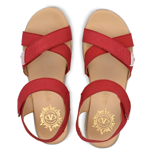 Women Premium Leather Red Sandals (W-Dimpy-65-Red)