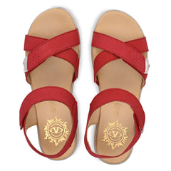 Women Premium Leather Red Sandals (W-Dimpy-65-Red)