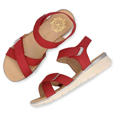 Women Premium Leather Red Sandals (W-Dimpy-65-Red)