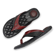 Men Premium Leather Bordo/Black Casual V-Strap Slipper (Turner-11-ST-Bordo-Black)