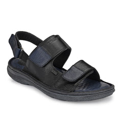 Men Premium Leather Black/Navy Casual Sandal (Legend-66)