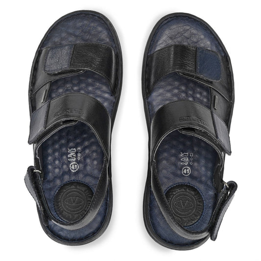 Men Premium Leather Black/Navy Casual Sandal (Legend-66)