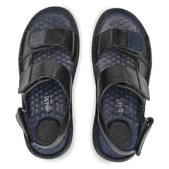 Men Premium Leather Black/Navy Casual Sandal (Legend-66)