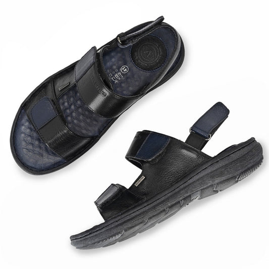 Men Premium Leather Black/Navy Casual Sandal (Legend-66)