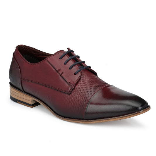 Men Premium Leather Bordo Lace-Up Formal Derby Shoes (V-Paris-61)