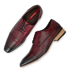 Men Premium Leather Bordo Lace-Up Formal Derby Shoes (V-Paris-61)