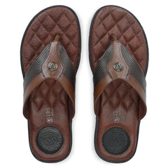 VODA-01 (ST) MEN LEATHER MOCCA/CHERRY CASUAL SLIPPER V-STRAP