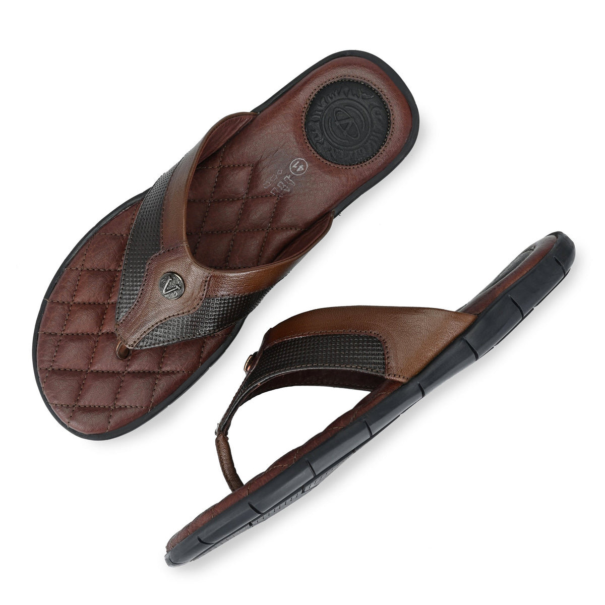 VODA-01 (ST) MEN LEATHER MOCCA/CHERRY CASUAL SLIPPER V-STRAP