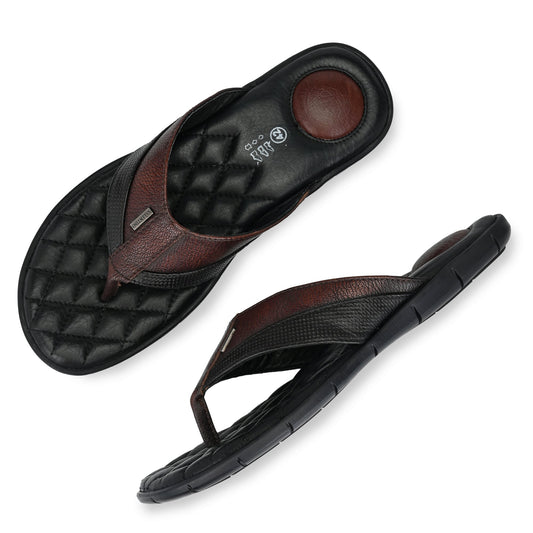 VODA-11 MEN LEATHER CHERRY/BLACK CASUAL SLIPPER V-STRAP