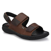 Men Premium Leather Mocca/Cherry Casual Sandal (Challenge-66-Mocca-Cherry)