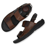 Men Premium Leather Mocca/Cherry Casual Sandal (Challenge-66-Mocca-Cherry)