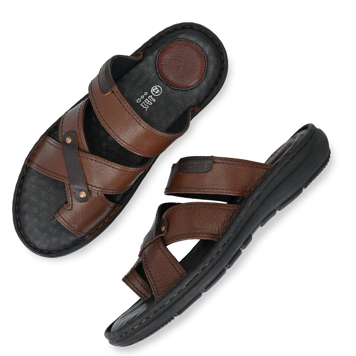 Men Premium Leather Moca/Cherry Casual Slipper (Legend-26)