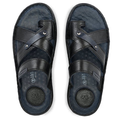 Men Premium Leather Black/Navy Casual Slipper (Legend-26)