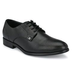 Men Premium Leather Black Lace-Up Formal Derby Shoes (Flight-55)