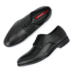 Men Premium Leather Black Lace-Up Formal Derby Shoes (Flight-55)