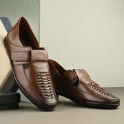 Men Premium Leather Mocca Shoe-Style Sandals with Velcro Closure (CityWalker-35-Mocca)