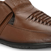 Men Premium Leather Mocca Shoe-Style Sandals with Velcro Closure (CityWalker-35-Mocca)