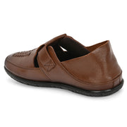 Men Premium Leather Mocca Shoe-Style Sandals with Velcro Closure (CityWalker-35-Mocca)