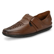 Men Premium Leather Mocca Shoe-Style Sandals with Velcro Closure (CityWalker-35-Mocca)