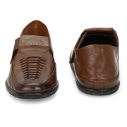 Men Premium Leather Mocca Shoe-Style Sandals with Velcro Closure (CityWalker-35-Mocca)