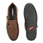 Men Premium Leather Mocca Shoe-Style Sandals with Velcro Closure (CityWalker-35-Mocca)