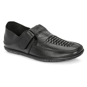 Men Premium Leather Black Shoe-Style Sandals with Velcro Closure (CityWalker-35-Black)