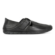 Men Premium Leather Black Shoe-Style Sandals with Velcro Closure (CityWalker-35-Black)