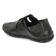 Men Premium Leather Black Shoe-Style Sandals with Velcro Closure (CityWalker-35-Black)