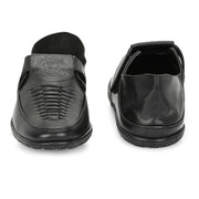 Men Premium Leather Black Shoe-Style Sandals with Velcro Closure (CityWalker-35-Black)