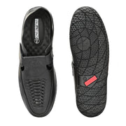 Men Premium Leather Black Shoe-Style Sandals with Velcro Closure (CityWalker-35-Black)