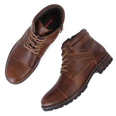 Men Premium Leather Tan Side Zipper & Lace-Up Boot (World-80)