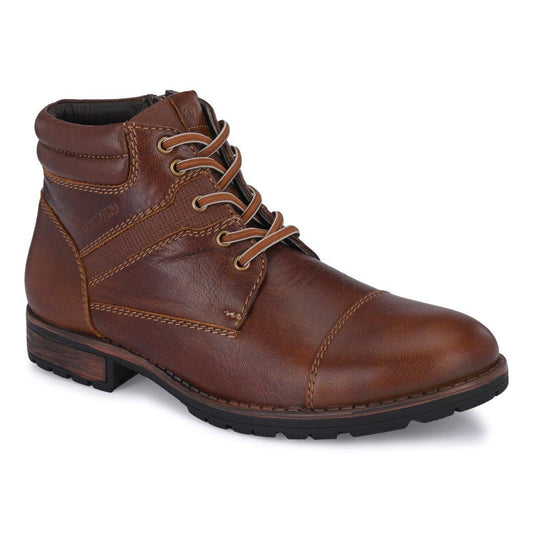 Men Premium Leather Tan Side Zipper & Lace-Up Boot (World-80)