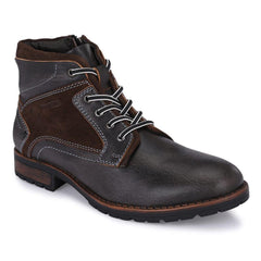 Men Premium Leather Grey Side Zipper & Lace-Up Boot (World-81)