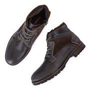 Men Premium Leather Grey Side Zipper & Lace-Up Boot (Global-81-Grey)