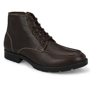 Men Premium Leather Brown Side Zipper & Lace-Up Boot (Global-82-Brown)