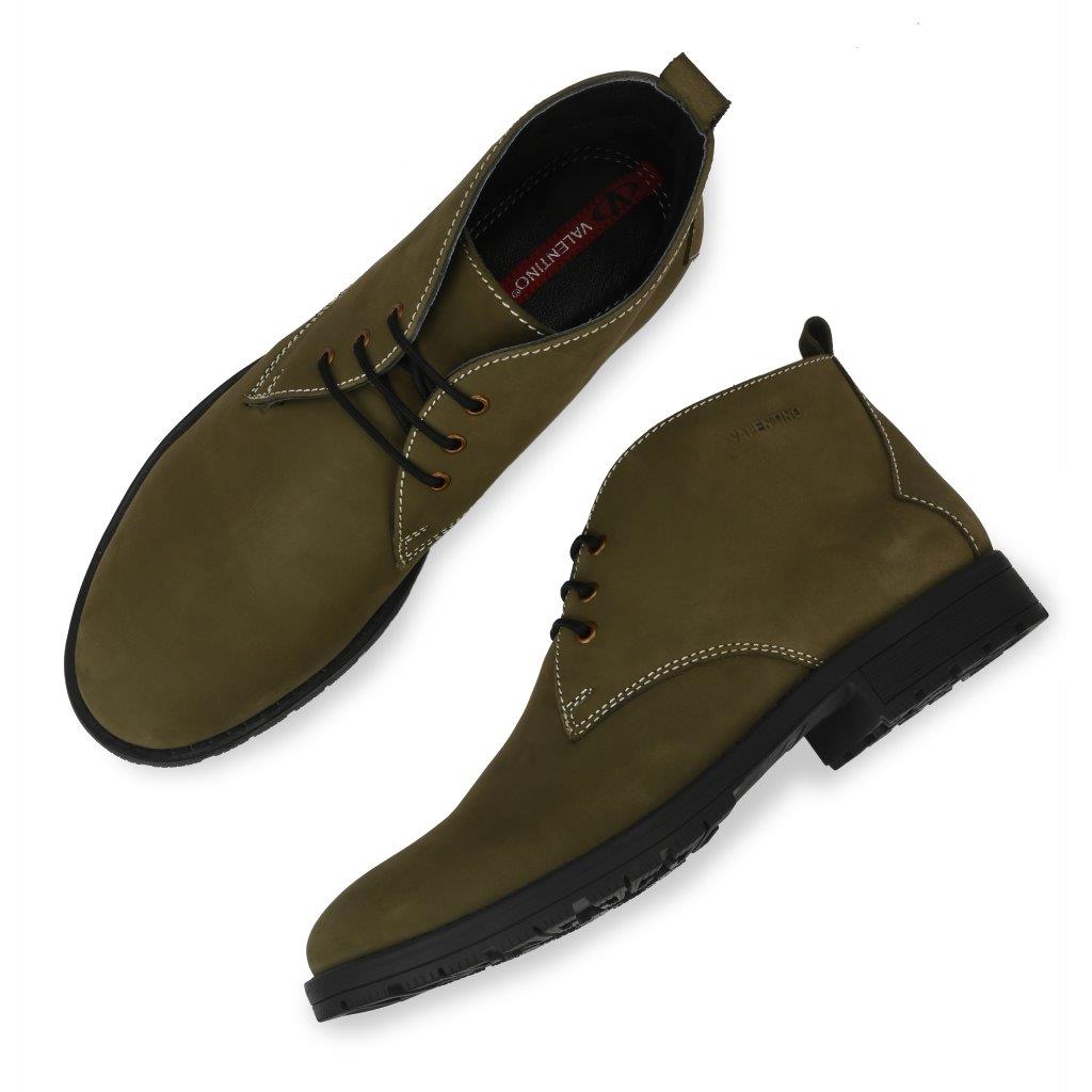 Men Premium Leather Olive Chukka Boot (World-83)