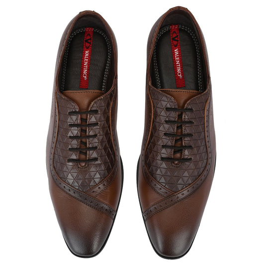 Men Premium Leather Brown Lace-Up Formal Derby Shoes (V-Paris-60)